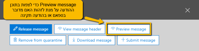 Preview message כדי לצפות בתוכן ההודעה על מנת לזהות האם מדובר בספאם או בהודעה תקינה